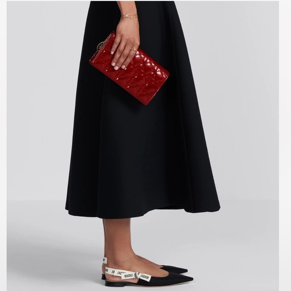 Lady Dior Cannage Quilted Cherry Red Patent Leather Calfskin Wallet Bag & Chain - Picture 16 of 17